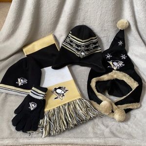 Pittsburg Penguins winter hats, scarf and gloves